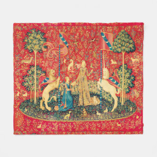 UNIKORT- OCH MEDELFANTASOFLÖDEN, BLOMMIGT MOTIV FLEECEFILT