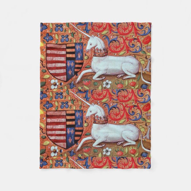 UNIKORT- OCH MEDELFANTASOFLÖDEN, BLOMMIGT MOTIV FLEECEFILT (Framsidan)