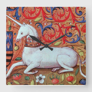 UNIKORT- OCH MEDELFANTASOFLÖDEN, BLOMMIGT MOTIV FYRKANTIG KLOCKA