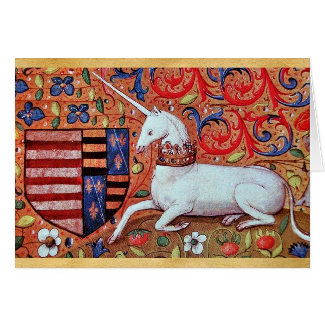 UNIKORT- OCH MEDELFANTASOFLÖDEN, BLOMMIGT MOTIV HÄLSNINGSKORT (Framsidan Horizontal)