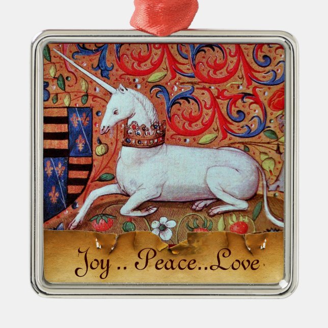 UNIKORT- OCH MEDELFANTASOFLÖDEN, BLOMMIGT MOTIV JULGRANSPRYDNAD METALL (Framsidan)