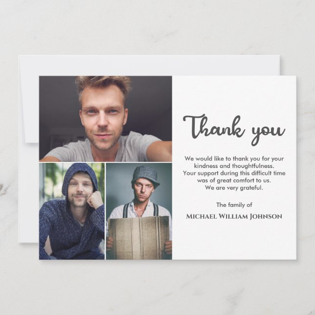 Unikt 3 fotokollage Mourning Funeral Memorial Tack Kort (Framsida)