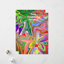 Unikt abstrakt färgglatt och livfullt Valentine-ko Julkort