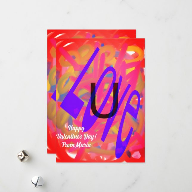 Unikt abstrakt färgglatt och livfullt Valentine-ko Julkort (Fram/Back In Situ)