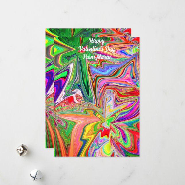 Unikt abstrakt färgglatt och livfullt valentinskor julkort (Fram/Back In Situ)