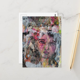 Unikt ansikte mixed media collage vykort
