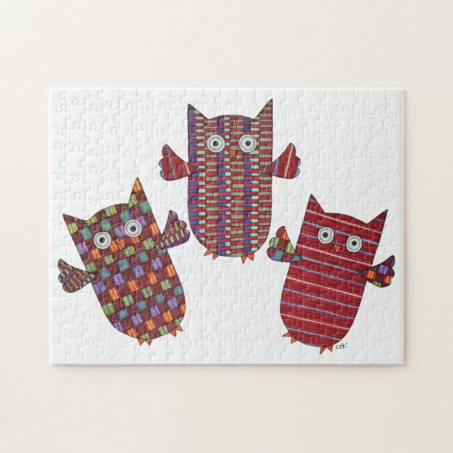 Unikt Art Puzzle - 3 Röda Uggla Pussel (Horisontell)