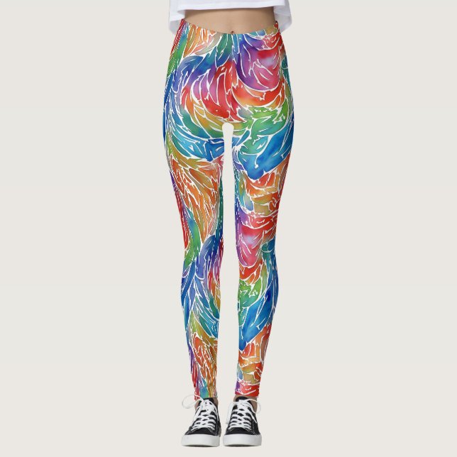 Unikt Artsy Rainbow Watercolor Pride Mönster Leggings (Framsida)