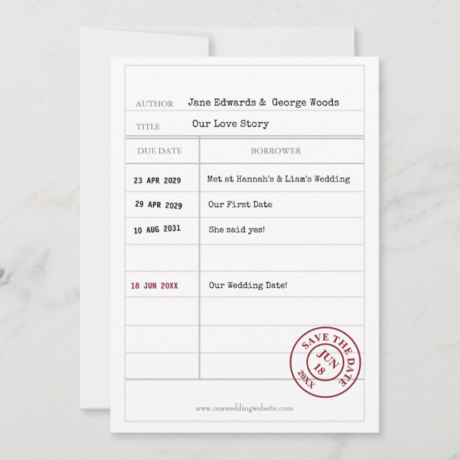 Unikt Bibliotek-kort spara datumkortet Spara Datumet (Framsida)