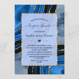 Unikt blåagat Guld-marble Lingerie Shower Inbjudningar