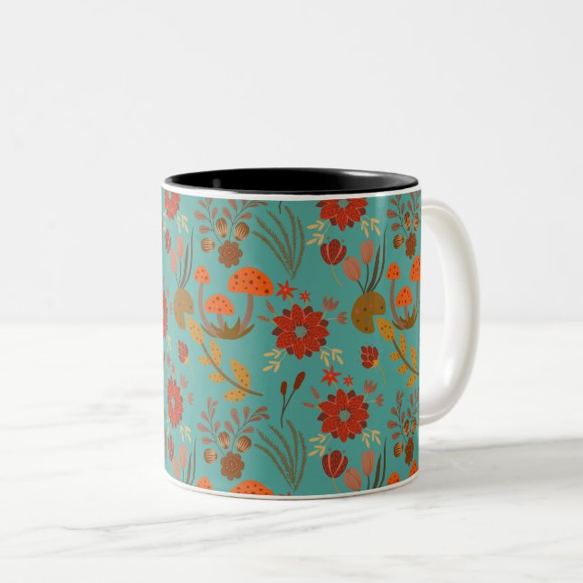 Unikt Blommönster Två-Tonad Mugg (Framsida höger)