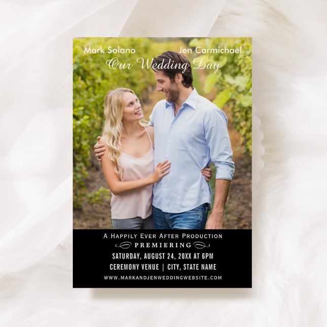 Unikt Bröllop-film Poster svart och vitt foto Inbjudningar (Skapare uppladdad)