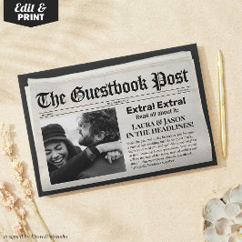 Unikt Bröllop Guestbook Black Newspaper Stil Gästböcker