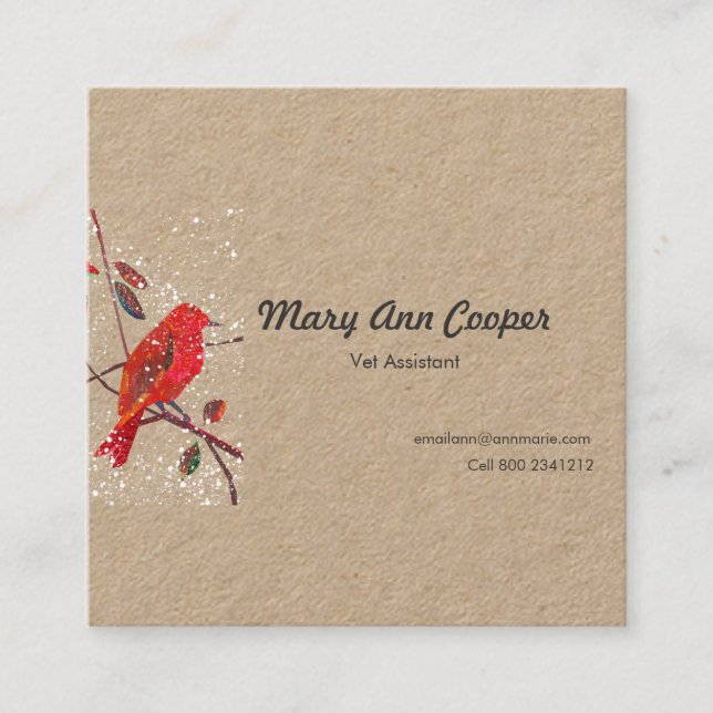 Unikt djuromsorgt vattenfärgfågeldjur fyrkantigt visitkort (Framsida)