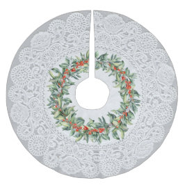 Unikt "Doily"-utseende med röd bärkrans Julgransmatta Borstad Polyester