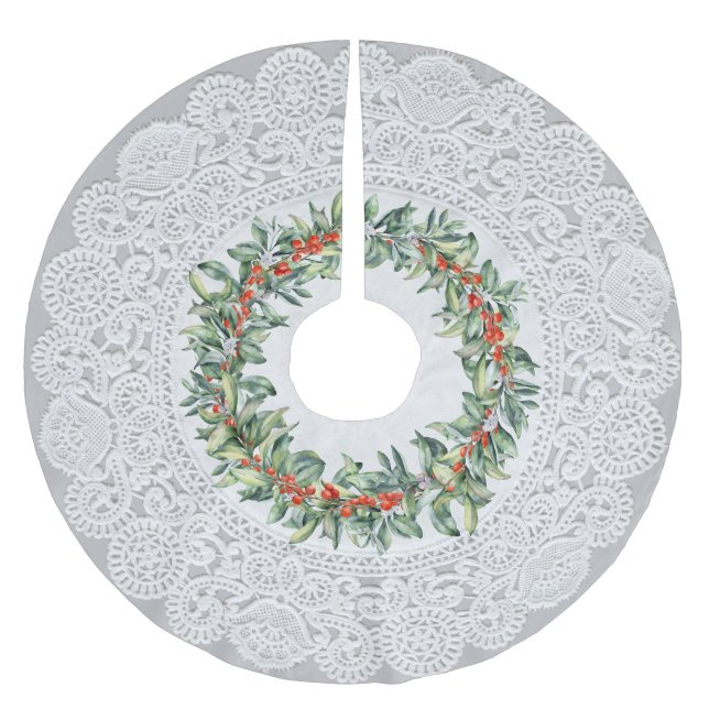 Unikt "Doily"-utseende med röd bärkrans Julgransmatta Borstad Polyester (Framsidan)