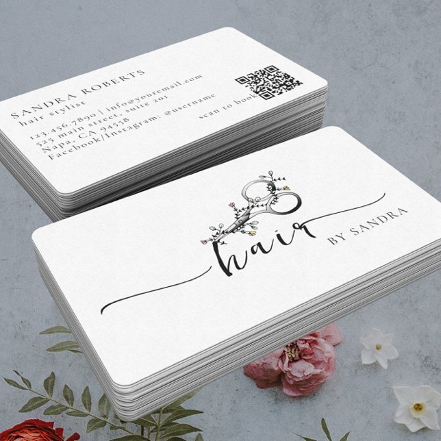 Unikt Elegant Blommig Sax Logotyp QR-kod Visitkort (Skapare uppladdad)