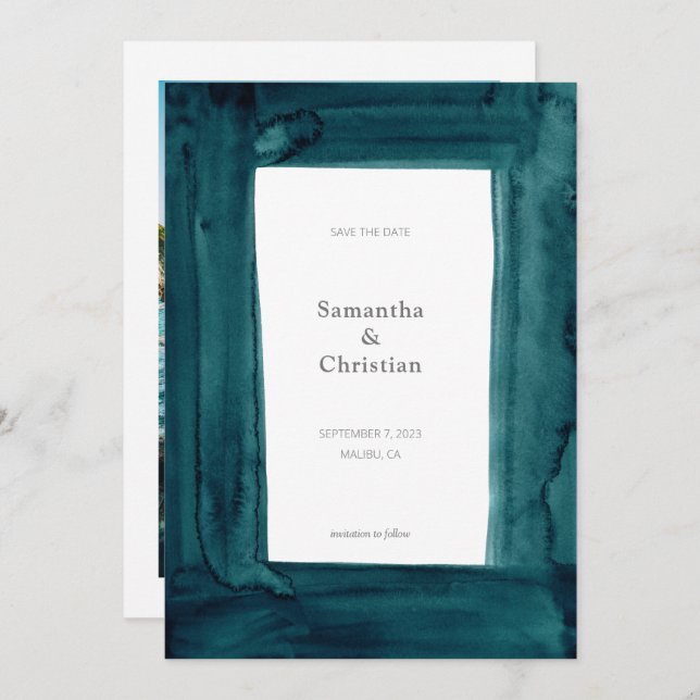 Unikt Emerald Watercolor Photo Save Date Inbjudningar (Fram/baksida)