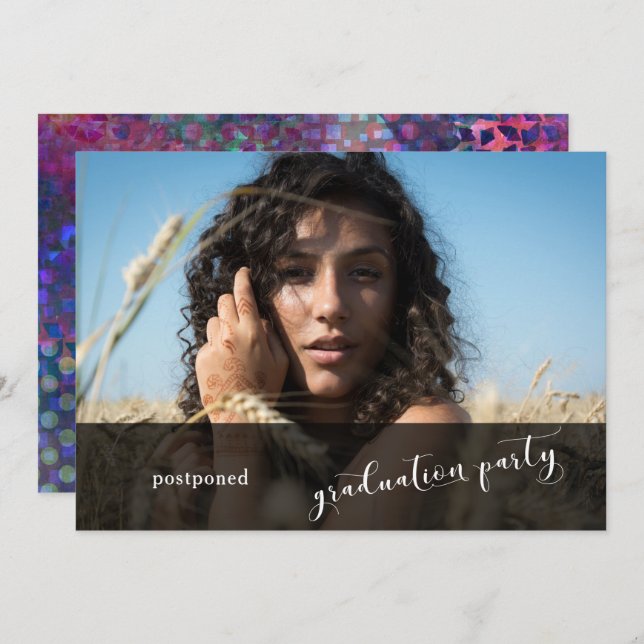 Unikt färgfyllt Studentfest, uppskjutet kort (Fram/baksida)