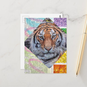 Unikt färgglatt tiger collage vykort