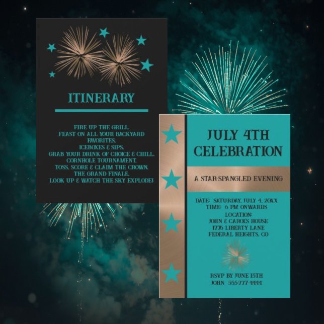 Unikt firande av den 4:e juli i koppar och turkos inbjudningar (Skapare uppladdad)