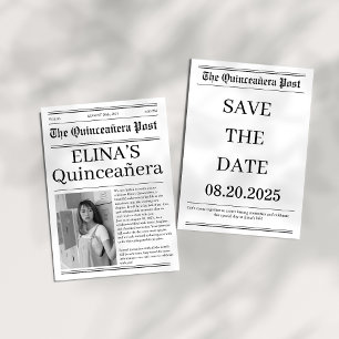 Unikt foto av tidningen Quinceañera i svartvitt Spara Datumet