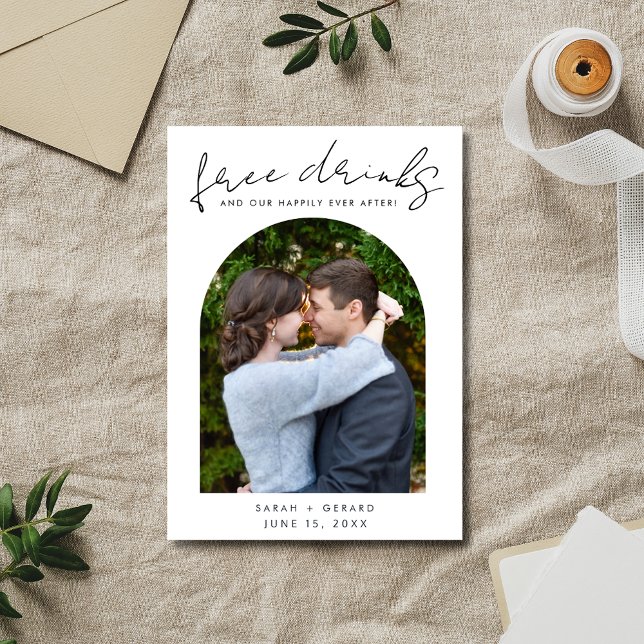 Unikt foto Bröllop i gratis drycker Spara Datumet (Funny Photo Wedding Save the Date, Minimalist Save the date, Destination Wedding Save the Date)