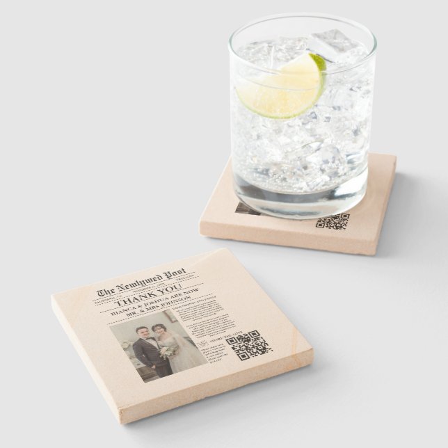 Unikt foto-Bröllop-Tack Stenunderlägg (Sidan)