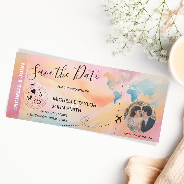 Unikt foto - spara datumbokningspappens världskart inbjudningar (Skapare uppladdad)