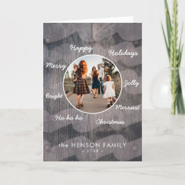 Unikt fotografi av Julfamiljen Rustic Wood Helgkort