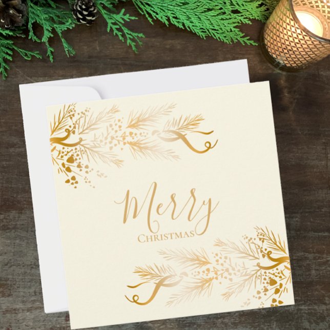 Unikt God jul för Eleganten personlig Namn Julkort (Personalize this original design golden cream Merry Christmas greeting card with family name custom )