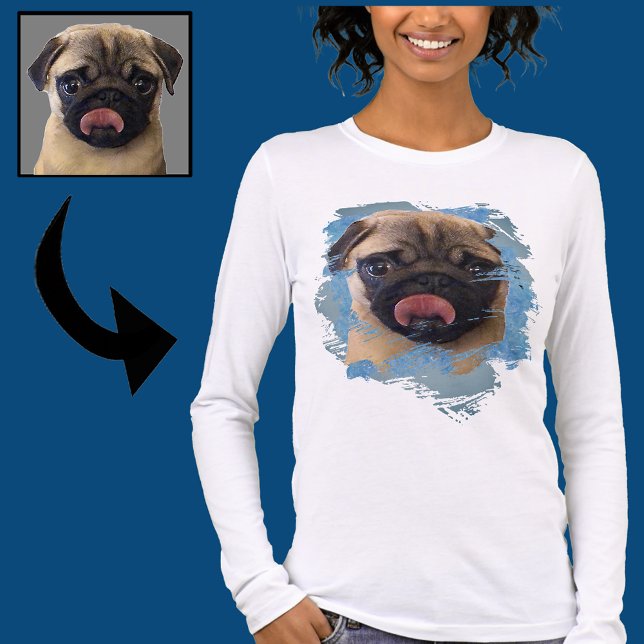 Unikt grunge Blue Grått Pug Puppy Hund älskare-fot T Shirt (Skapare uppladdad)