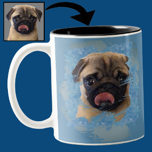 Unikt grunge Blue Grått Pug Puppy Hund älskare-fot Två-Tonad Mugg