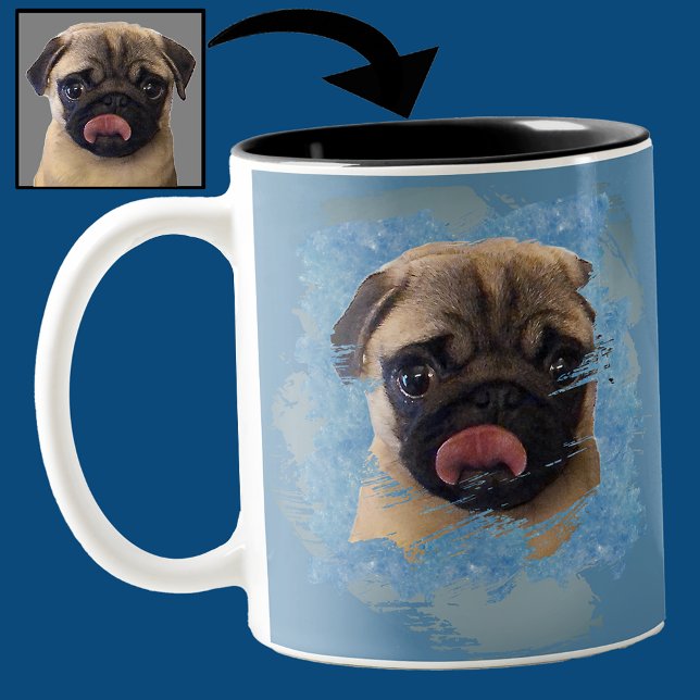 Unikt grunge Blue Grått Pug Puppy Hund älskare-fot Två-Tonad Mugg (Skapare uppladdad)
