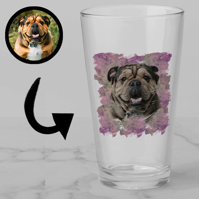 Unikt Grunge Rosa Lilac Bulldog Hund älskare Photo Glaskopp (Skapare uppladdad)