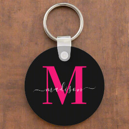 Unikt inledande Namn l Black & Bold Rosa Monogram Nyckelring