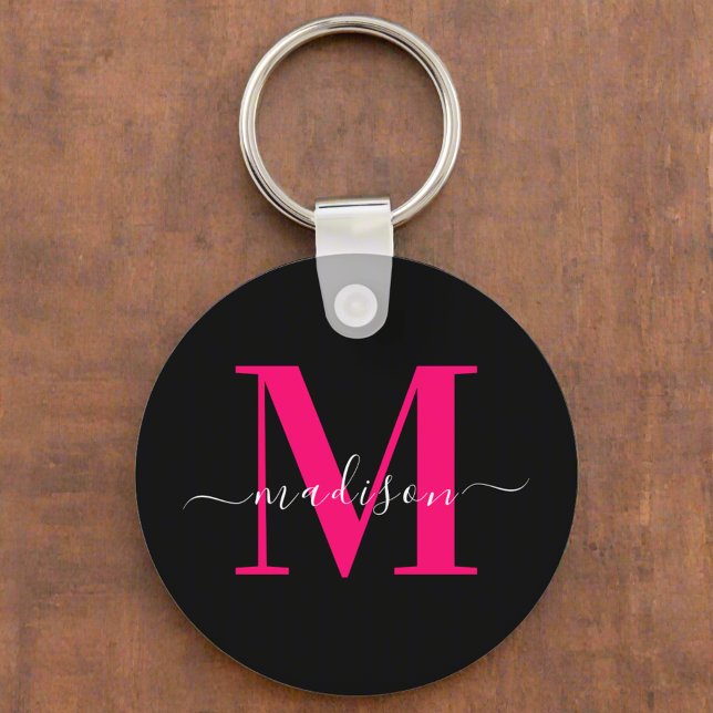 Unikt inledande Namn l Black & Bold Rosa Monogram Nyckelring (Skapare uppladdad)