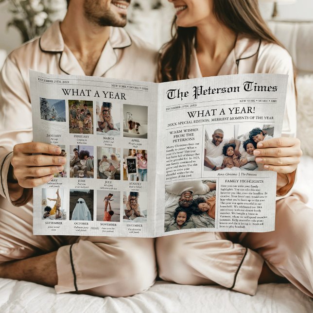 Unikt julkort, vilket år kort (What a Year Newspaper Folded Christmas Card Unique, Multi Photo)