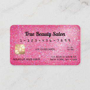 Unikt kort för Sparkly Neon Rosa Glitter Kredit