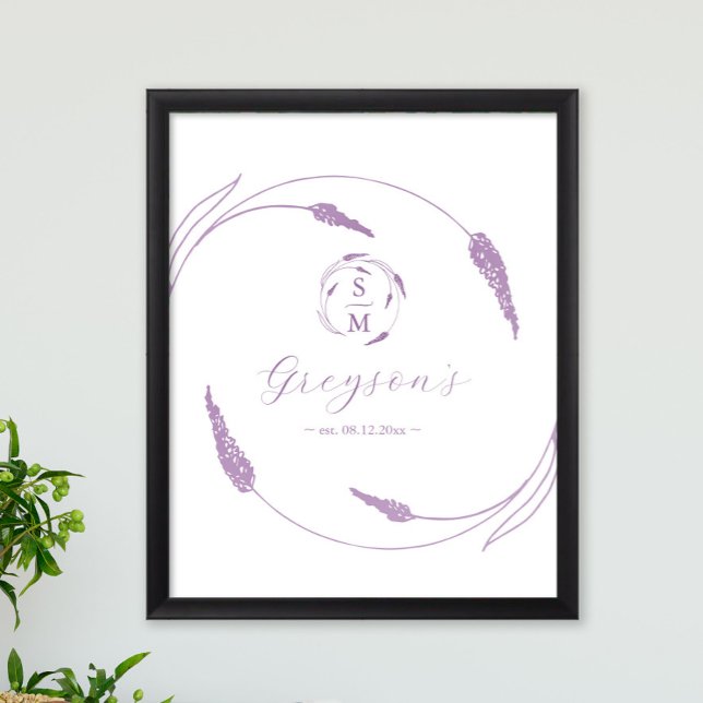 Unikt Lavender Bröllop-tecken och -keepsaké Poster (eco-friendly wedding welcome signs feature unique lavender line art by Victoria Grigaliunas)