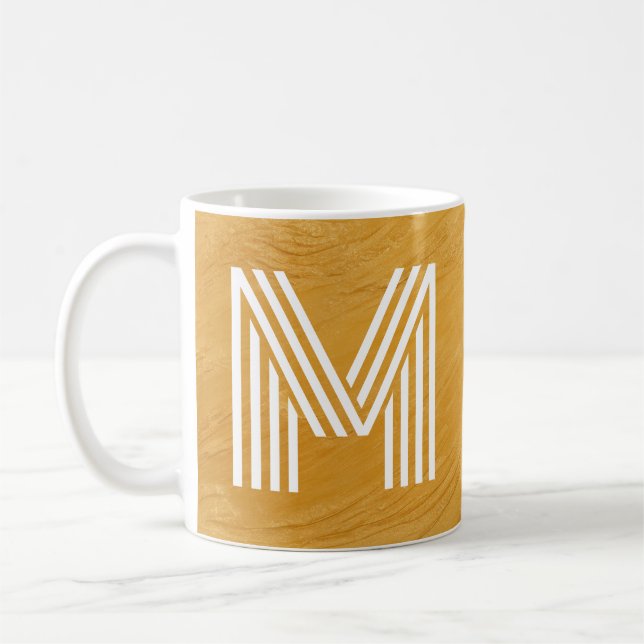 Unikt monogram inledande texturerat guld och vitt kaffemugg (Vänster)