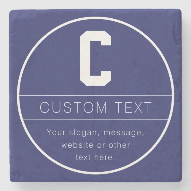 Unikt namn & monogrammall | Marinblå Stenunderlägg (Framsidan)