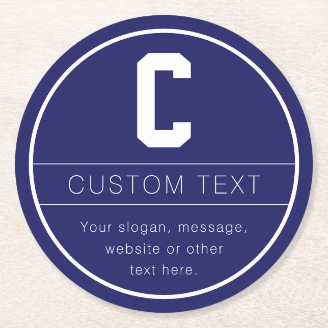 Unikt namn & monogrammall | Marinblå Underlägg Papper Rund (Framsidan)