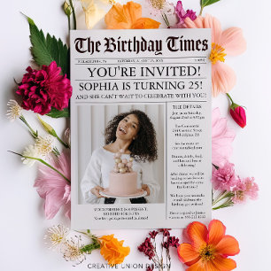 Unikt nyhetsblad Födelsedagsfest inbjudan