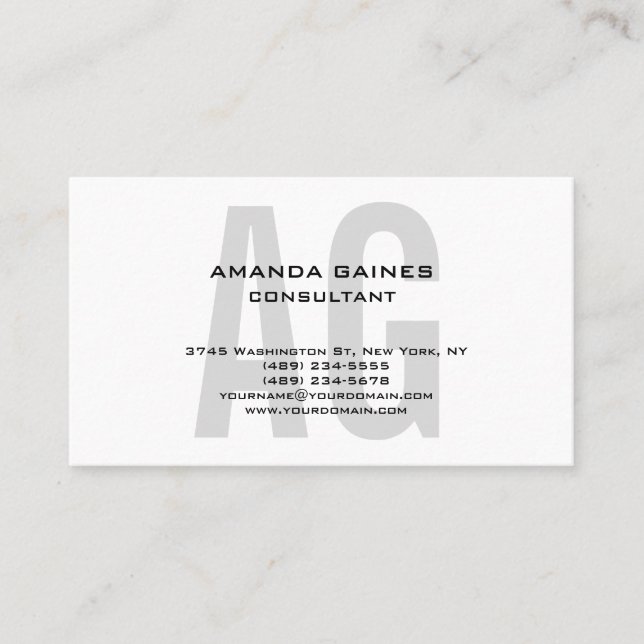 Unikt original-klassiskt Grått-monogram vitt Visitkort (Framsida)