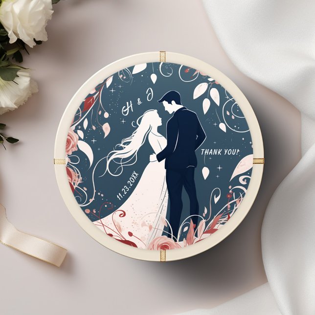 Unikt par vattenfärger Bröllop Runt Klistermärke (Unique Couple Watercolor Wedding Classic Round Sticker)