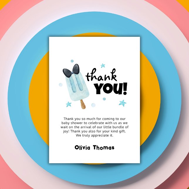 Unikt Redo för popup-fönster för konsthämtning för Tack Kort (Unique Ready To Pop Bow Ice Cream Baby Shower Thank You Card)