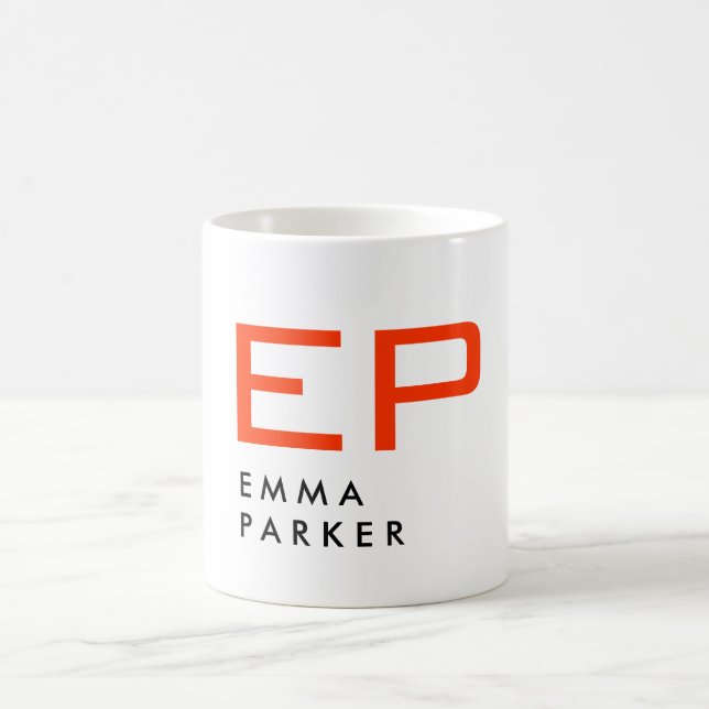 Unikt rödmonogram för svart Trendig i Namn Kaffemugg (Center)