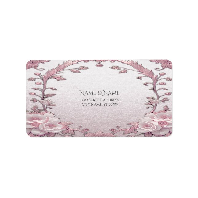 Unikt rosa blommigt adressetikett (Framsidan)