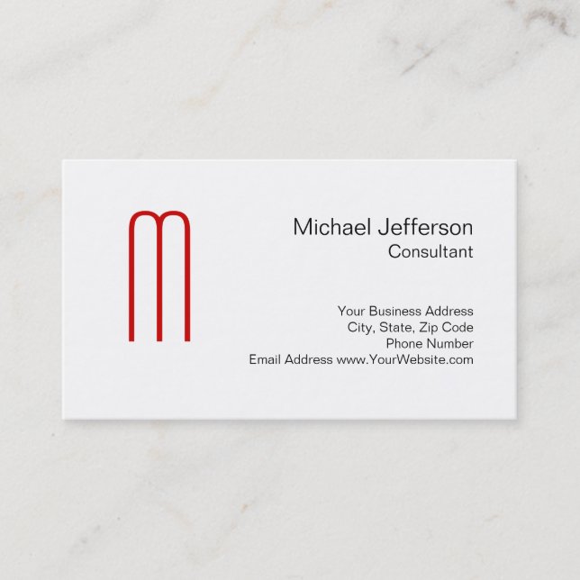Unikt rött svartvit monogram-Affärskort Visitkort (Framsida)